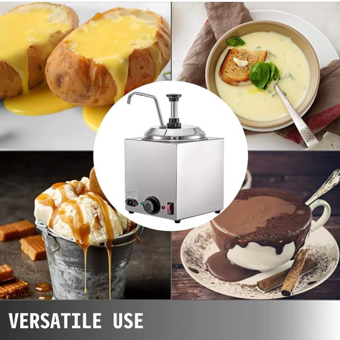 800W Commercial Cheese Dispenser, Electric Cheese Chafing Dish, 30-110℃ Adjustable Chafing Dish Dispenser with Pump