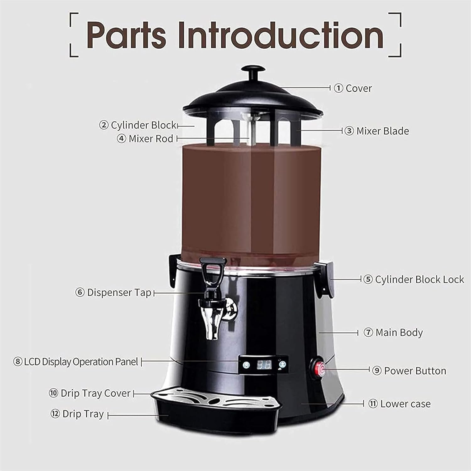 JOMRTS 5L/10L Chocolate Dispenser W/Led Display, Electric Machine Hot Chocolate Dispenser Warmer