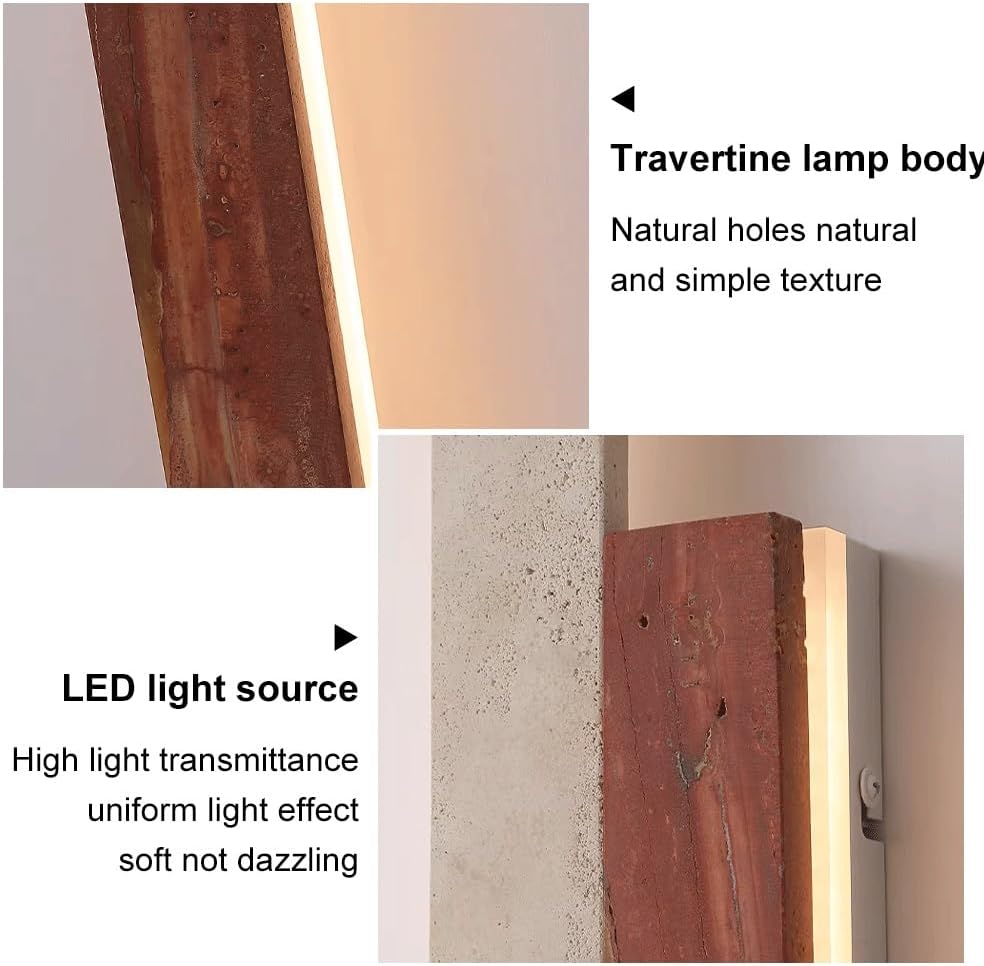 Outdoor Wall Light LED Linear Wall Sconce 47.2' Long Travertine Sconces Porch Lighting Fixture, Natural Stone Wood Wall Mounted Lamps for Outside House Patio Garage Entryway