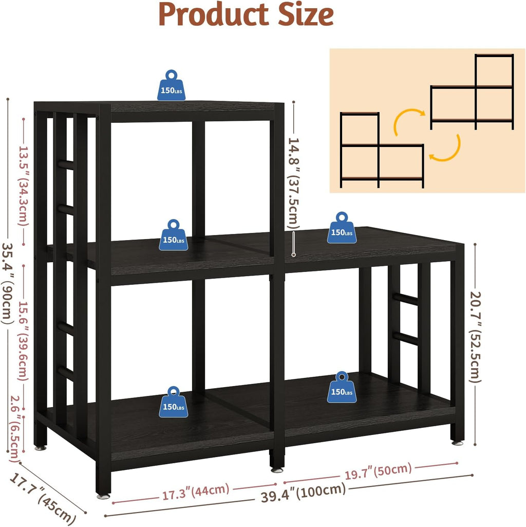 METYERRY 4-Piece Set Mini Fridge Stand with Power Outlet,Kitchen Bakers Rack with Storage,Mini Fridge and Microwave Stand,Coffee Bar, Free Standing Shelf for Kitchen, Home Office,Rustic Brown