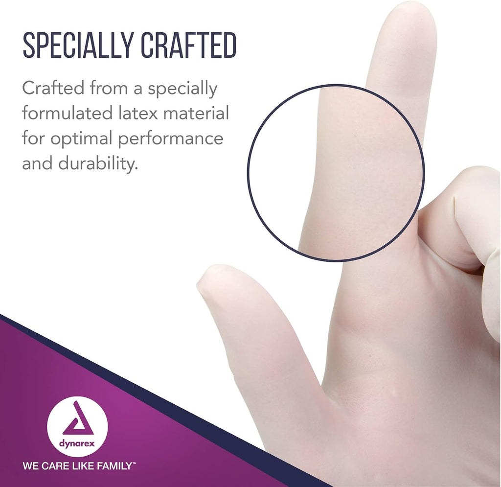Dynarex Safe-Touch Disposable Latex Exam Gloves, Powder-Free - Healthcare, Corrections/Law Enforcement, Salon/Spa - Bisque, Medium, 1 Case - 10 Boxes of 100 Gloves