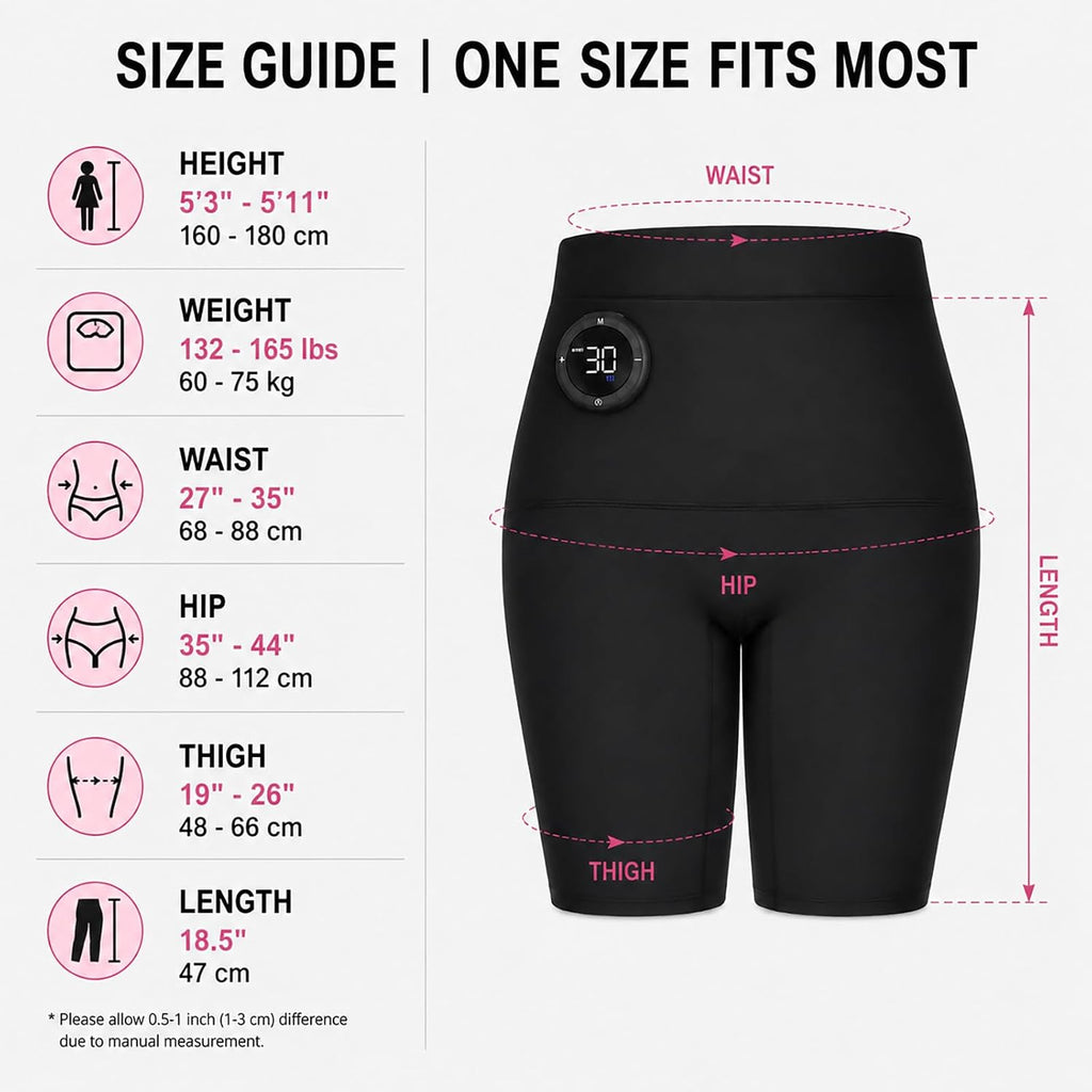 Glute Toning Shorts for Women, 8 Modes for Home Workouts Black | Water-activated glute toning shorts with 8 modes & 30 intensities, stretch fabric, fits hips 34'-42', for home fitness