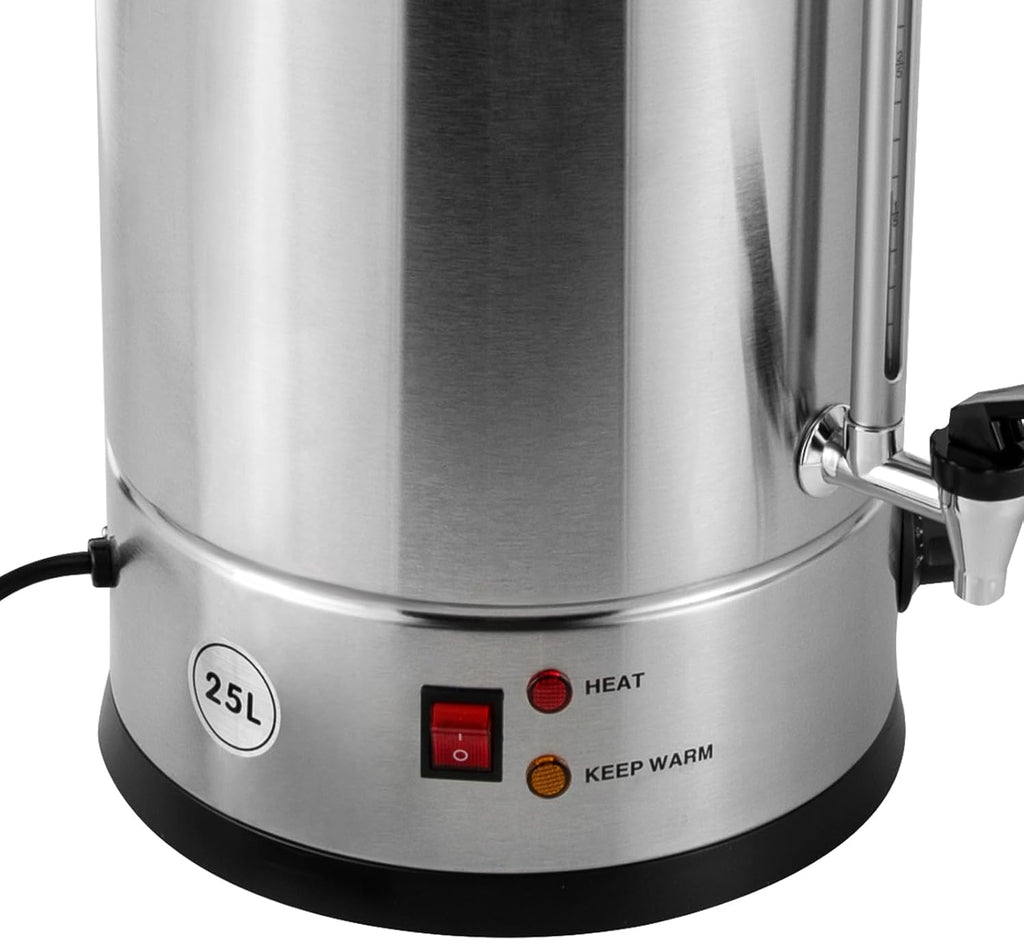 Commercial Hot Water Urn 25L with Temperature Control, Stainless Steel Electric Boiler, 30-110℃ Adjustable, Double-Layer Insulation for Coffee, Tea & Catering