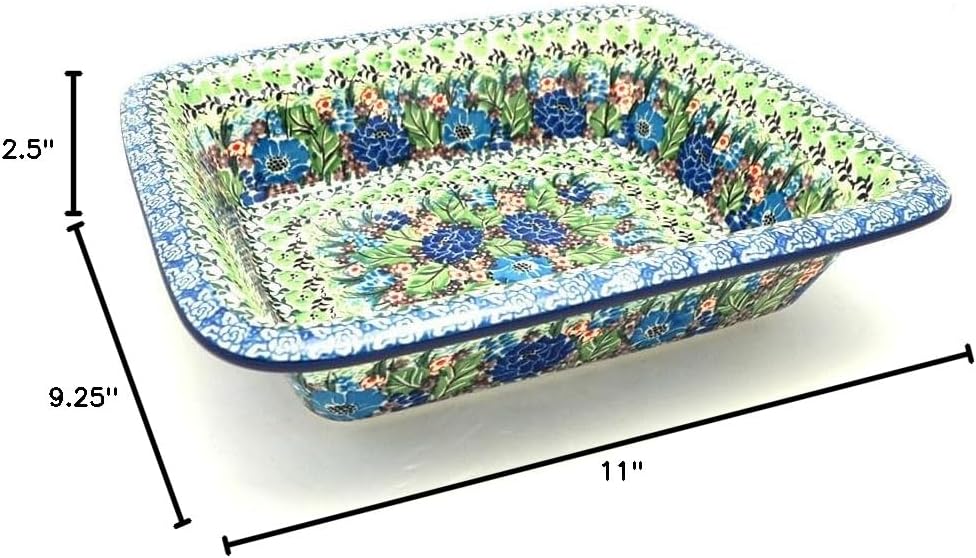 Polish Pottery Rectangular Baker with Rim (9 x 11) - Unikat Signature - U4572