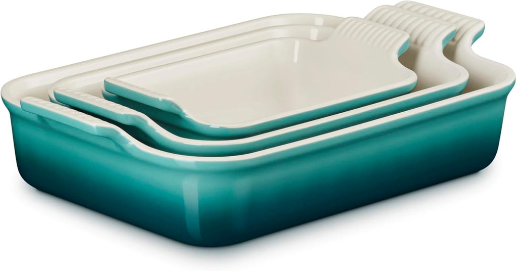Le Creuset Stoneware Heritage 3-Piece Rectangular Baking Dish Set, Riviera