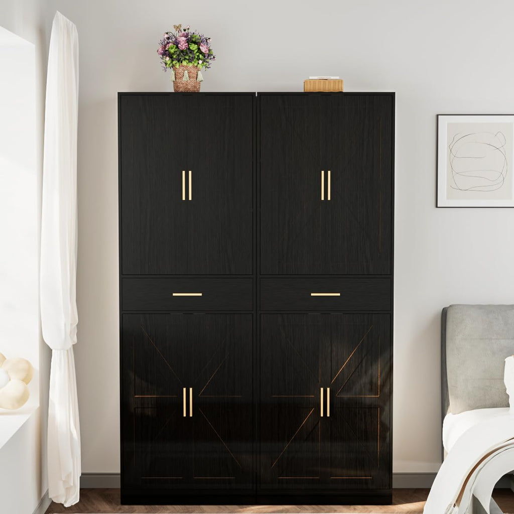 71' Tall Kitchen Pantry Storage Cabinet with 4 Doors & Drawer, Adjustable Shelves, Farmhouse Cupboard, Freestanding Cabinet with Door Shelves for Dining Room/Living Space, Black