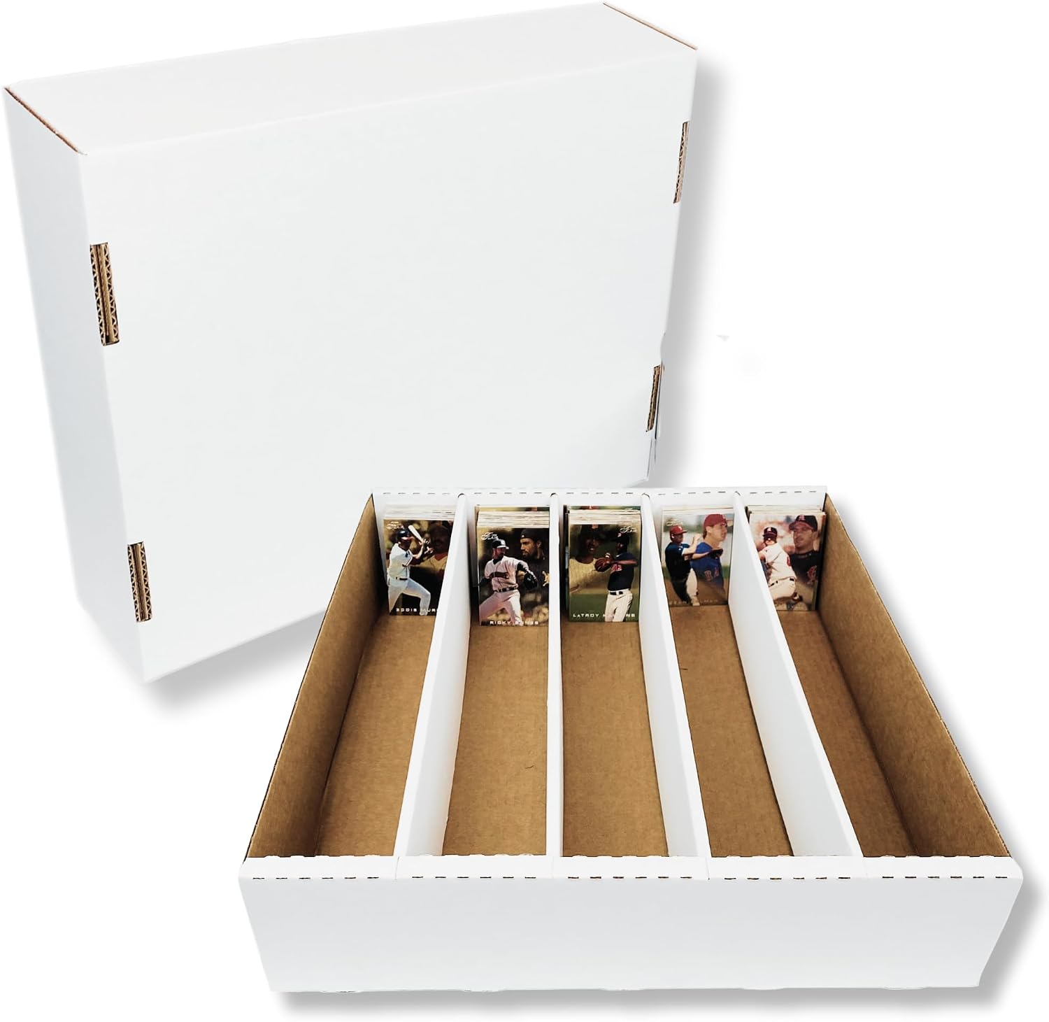 Max Protection 5-Row TCG Card Storage Box - 5000 Count Bulk Card Storage Box for Trading, Sports, Gaming, Baseball Cards - Durable White Corrugated Organizer Boxes 200 lb. - Made in USA (25 Boxes)