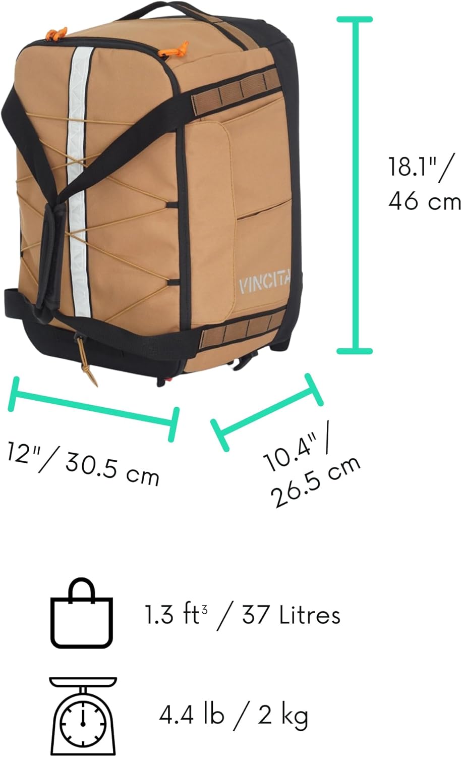 Vincita Voyage B.D.R. 3-in-1 Rear Rack Bag – 37L Backpack, Duffle & Pannier Combo – KLICKfix UniKlip 2.0 Quick Release – Water-Resistant Touring Gear for Folding Bikes. (Black)
