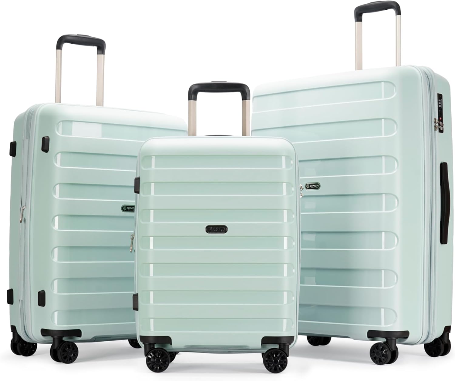 GinzaTravel PP material 3-piece expandable luggage sets with Spinner Wheels， Suitcase with TSA Lock，Large Luggage for Family Travel carry on 20/24/28，Azure water color