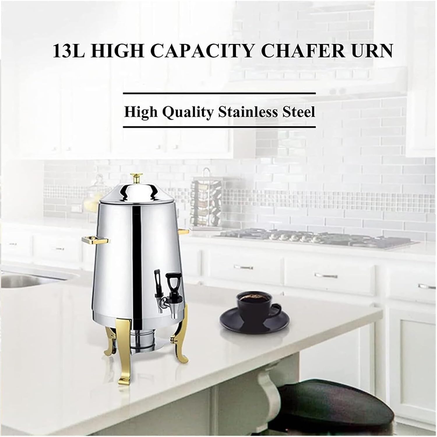 Stainless Steel Hot Water Dispenser for Coffee, Tea & Hot Chocolate - 3.5 Gallon Insulated Beverage Urn with Tap, Ideal for Home, Office, Parties, Camping & Catering Events