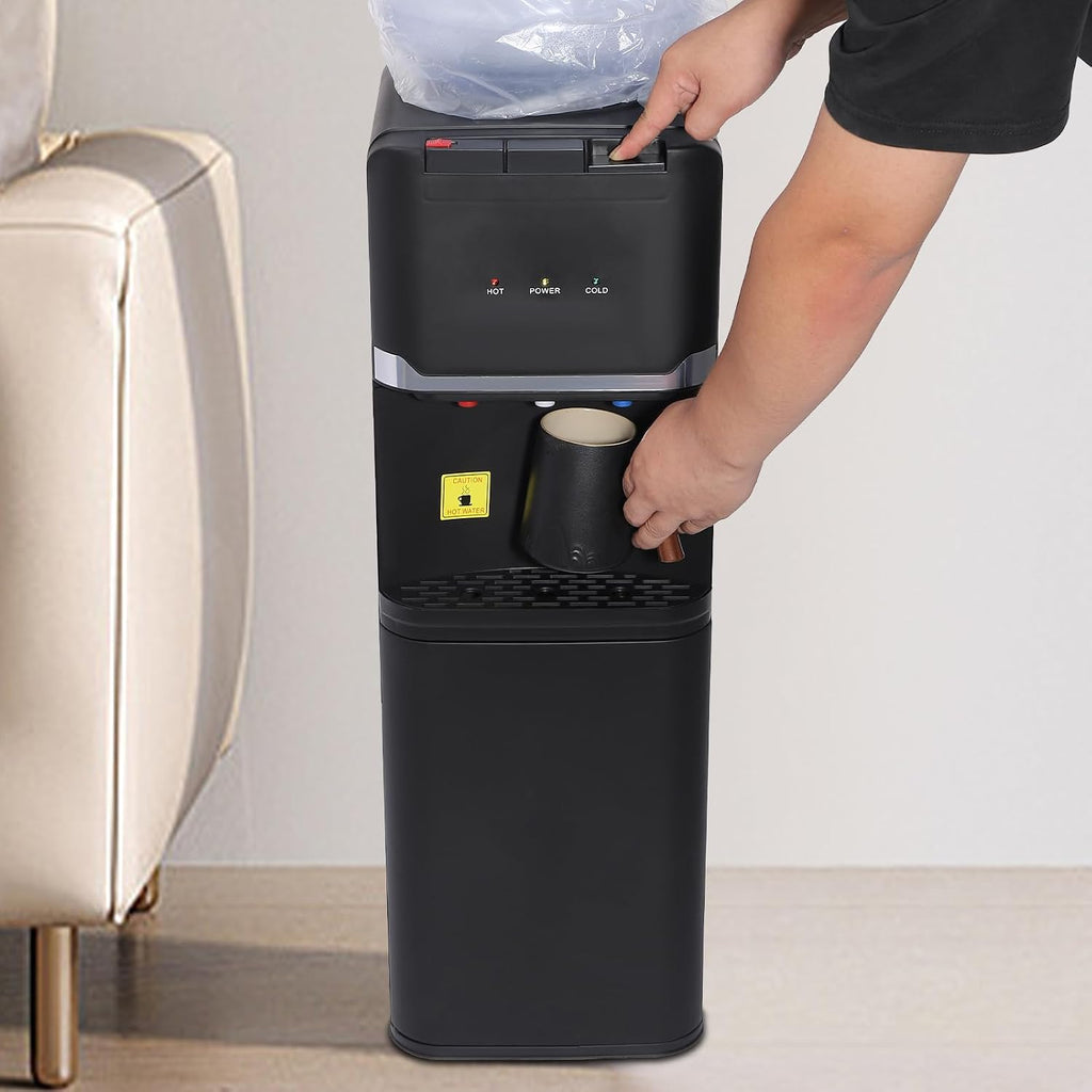 Top Loading Water Cooler Dispenser Freestanding, 5 Gallons Water Coolers with Hot & Cold & Warm Water, Child Lock, Removable Drip Tray & Storage Cabinet, Slim Design, for Home, Office, Commercial