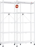 DEANIC 5 Tier Foldable Storage Shelves with Wheels, Large Capacity Shelving Unit, Freestanding Metal Wire Shelf Rack, No Assembly Organizer Rack for Garage Kitchen, Basement, Pantry(White Pack of 2)