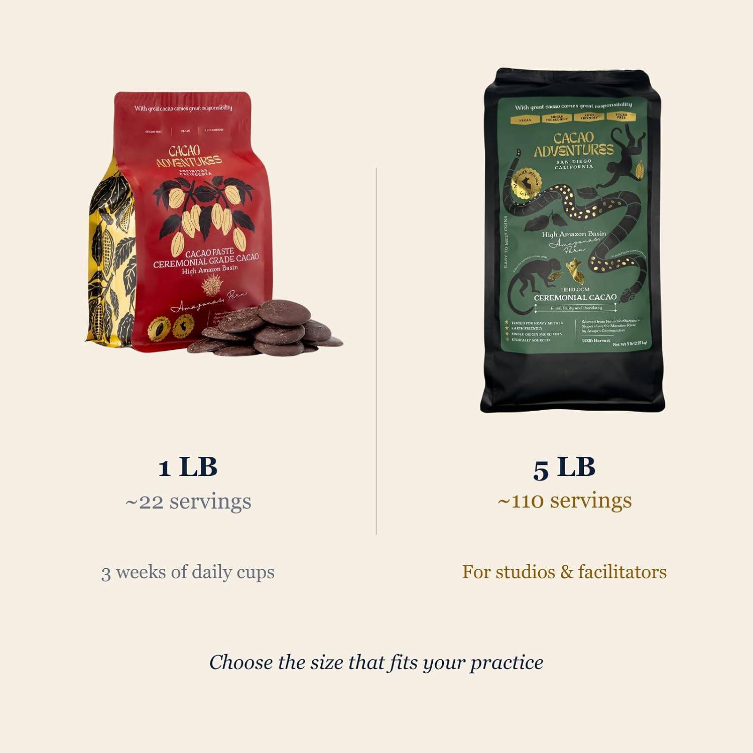 Cacao Adventures Ceremonial Cacao Coins, High-Amazon Basin Peru, 5 lb