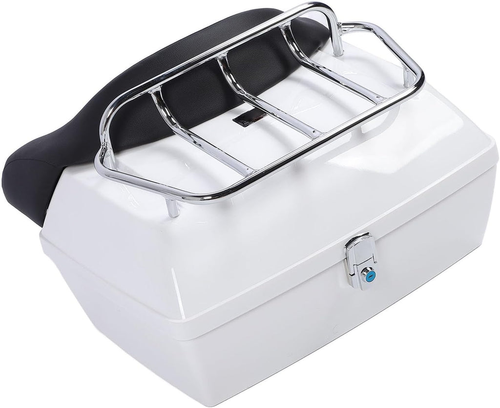 Motorcycle Rear Case 48L Universal Water Lock Backrest Cushion Trunk Tail Luggage Box Helmets Luggages (White)