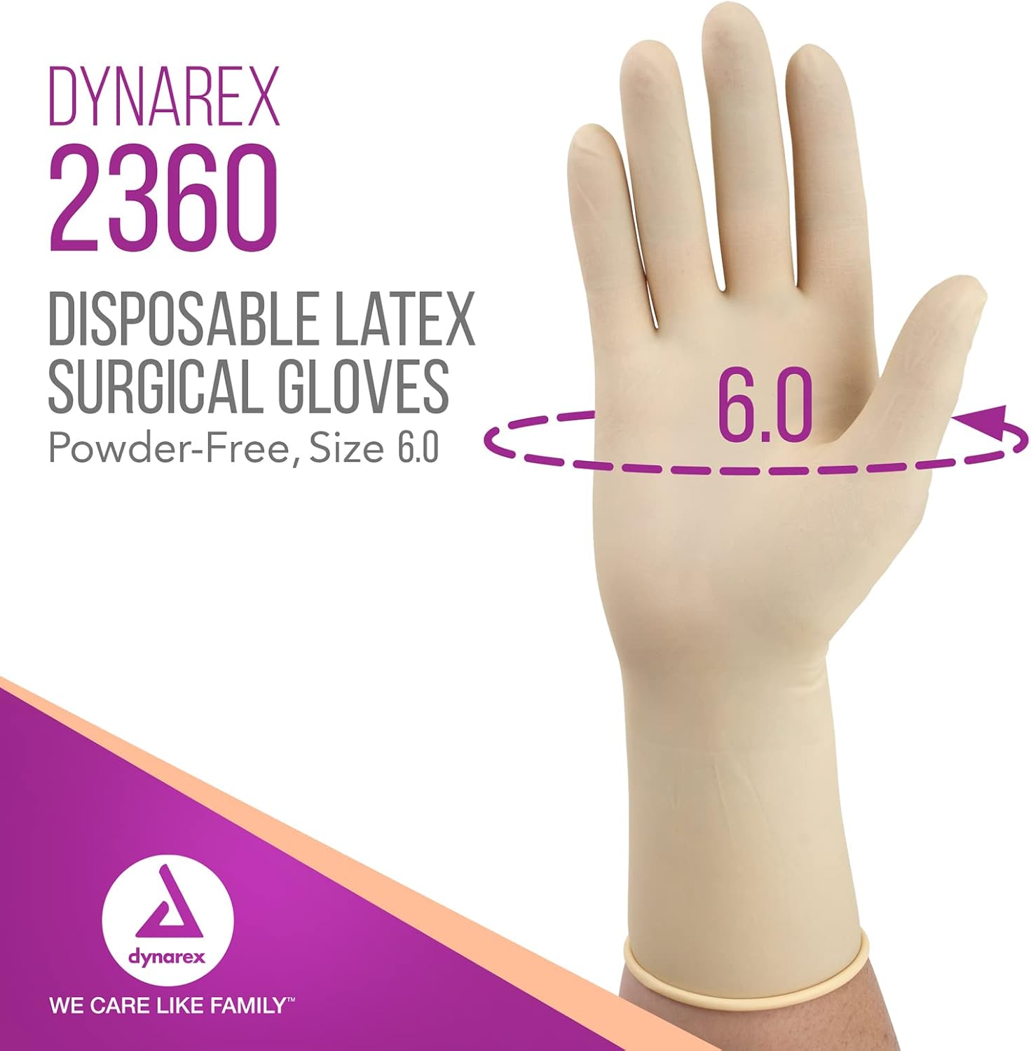 Dynarex Sterile Disposable Latex Surgical Gloves, Powder-Free, Sterilely Packaged in Pairs, Medical & Healthcare, Bisque, Size 6, 1 Case of 200 Pairs