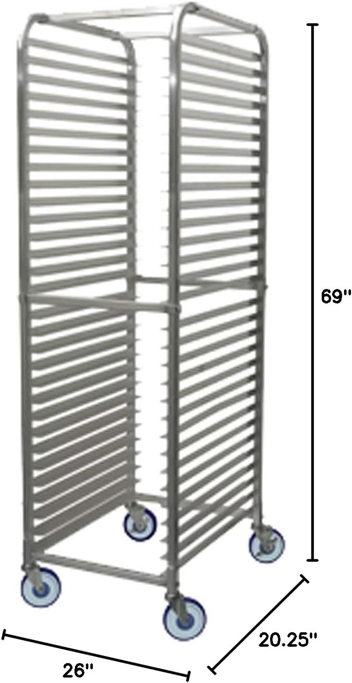Winco Aluminum Sheet Pan/Bun Rack, 2' Spacing with Brake, 30 Tier