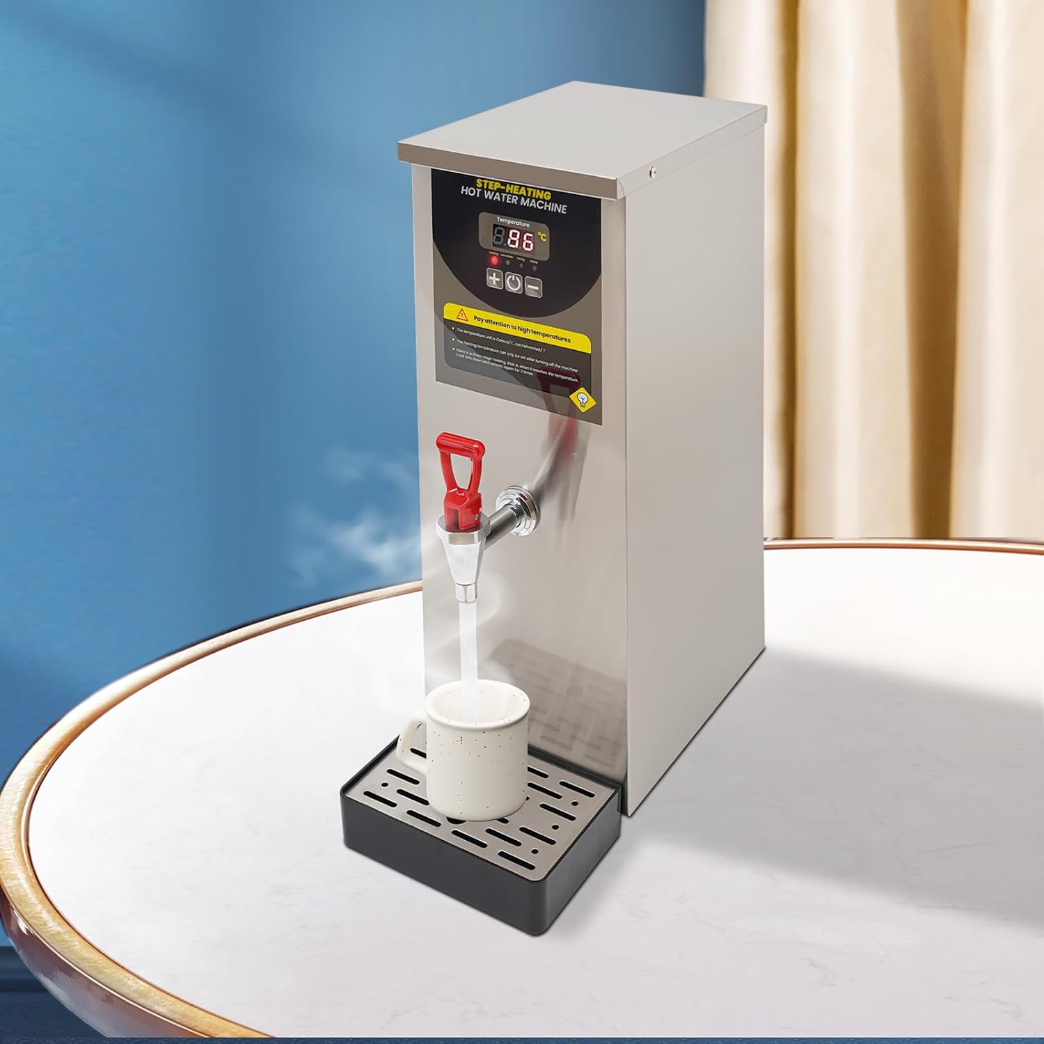 8L Tap-Operated Hot Water Dispenser 110V Heater Warmer,Temperature Control 86°F - 212°F for Coffee Boba Tea Shop Office(Silver)