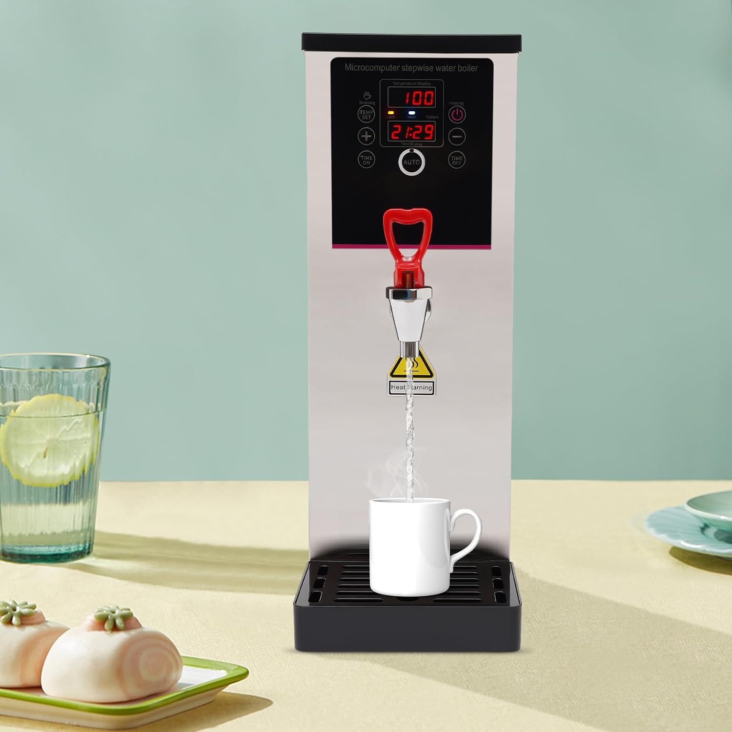 Electric Water Boiler, Step-Heating Commercial Hot Water Dispenser Fast Ready Water Boiler Machine Large Capacity 10L/2.64gal for Tea Milk Restaurant Hotel Caterers, Restaurants, Silver