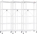 DEANIC 5 Tier Foldable Storage Shelves with Wheels, Large Capacity Shelving Unit, Freestanding Metal Wire Shelf Rack, No Assembly Organizer Rack for Garage Kitchen, Basement, Pantry White,3 Pack