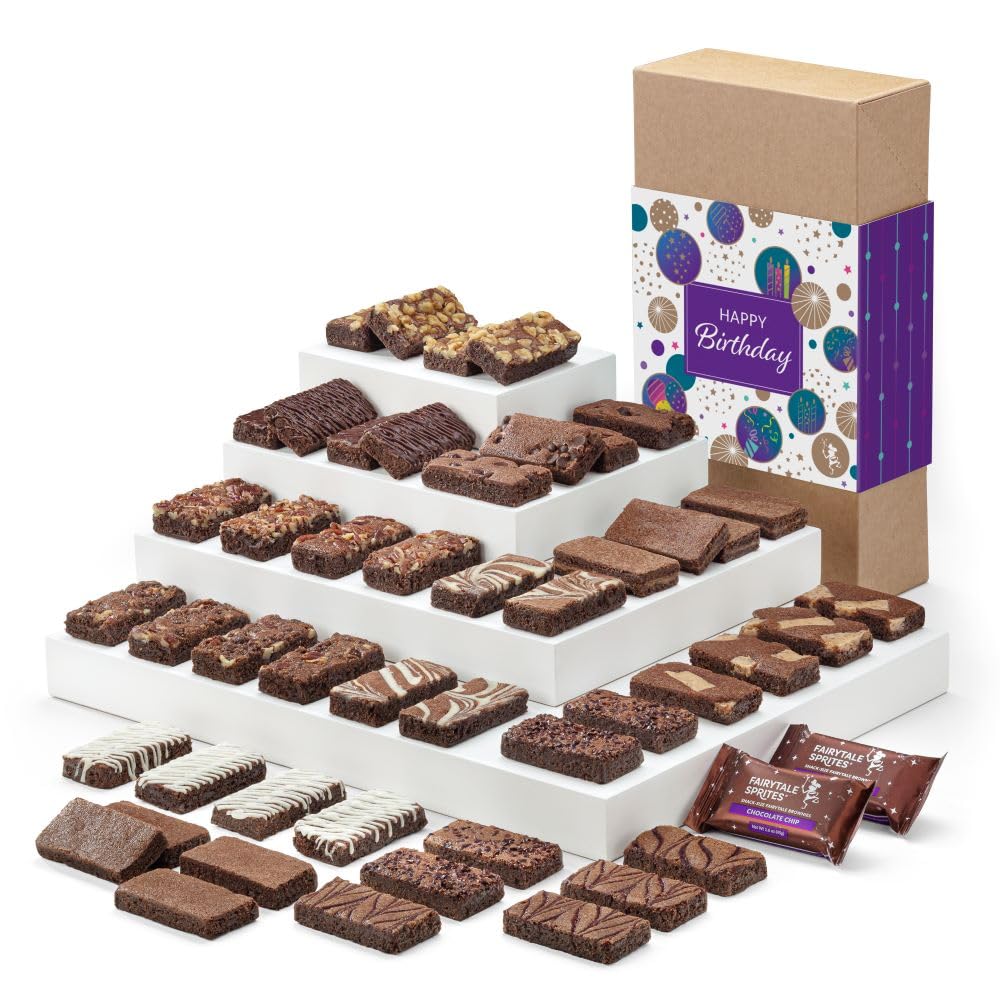 Fairytale Brownies Birthday Sprite 48 Individually Wrapped Gourmet Chocolate Food Gift Basket - 3 Inch x 1.5 Inch Snack-Size Brownies - 48 Pieces - Item LB248