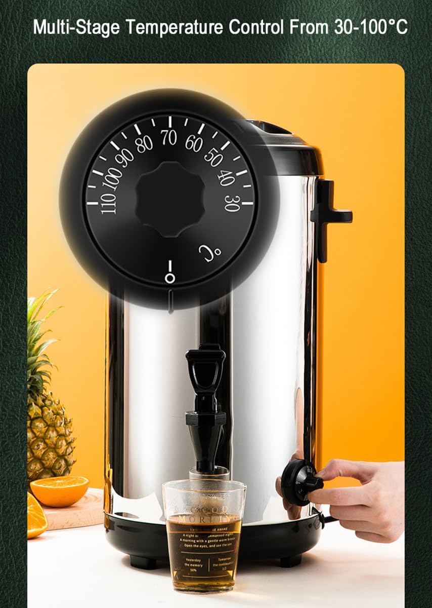 304 Stainless Steel Catering Urn, 8L/12L/16L/18L Hot Water Boiler Dispenser Heat Insulation Preservation Drink Commercial Milk Tea Dispenser Bucket for Cafe, Office, Home,18L