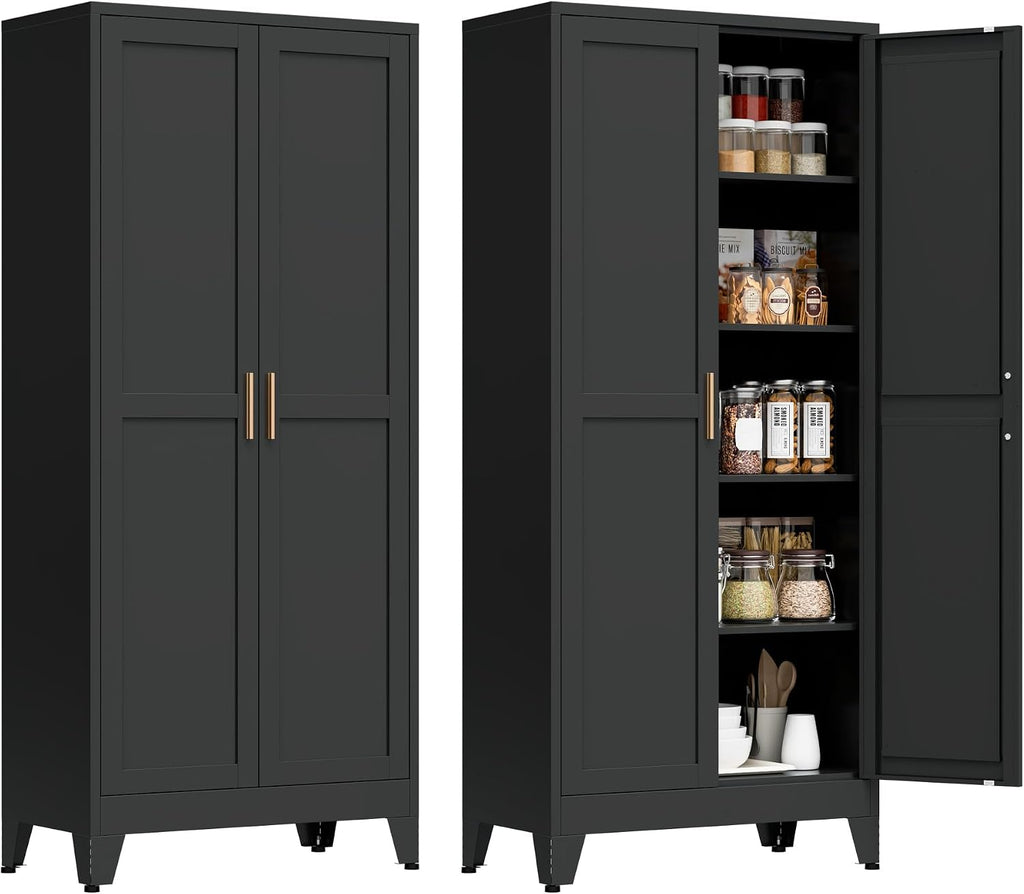 71' Tall Metal Kitchen Pantry Cabinet, Kitchen Storage Cabinets, Steel Cupboard with 2Doors and 4 Adjustable Shelves for Dining Room, Bathroom, Living Room