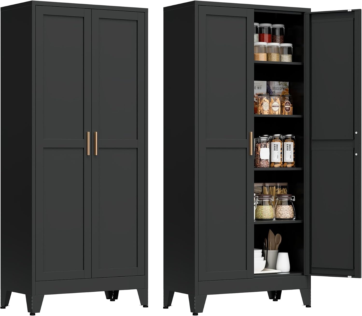 71' Tall Metal Kitchen Pantry Cabinet, Kitchen Storage Cabinets, Steel Cupboard with 2Doors and 4 Adjustable Shelves for Dining Room, Bathroom, Living Room