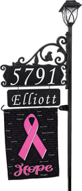 Boardwalk Custom Reflective Address Sign with Name Rider, 'Hope' Flag & Solar Light – Double-Sided, Weatherproof Display on 48' Post – Personalized & Easy to Install