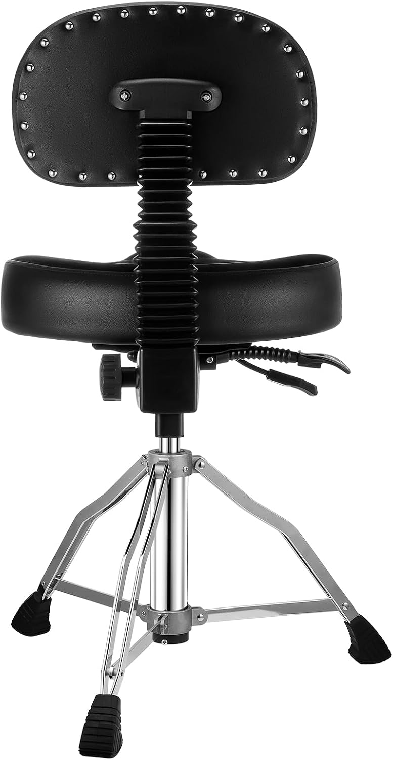 TENTOTEN Drum Throne with Backrest,Drum Stool for Adults|Hydraulic Drum Throne with 45°Angle Adjustable Back,Heavy Duty Drum Seat for Professional Drummers