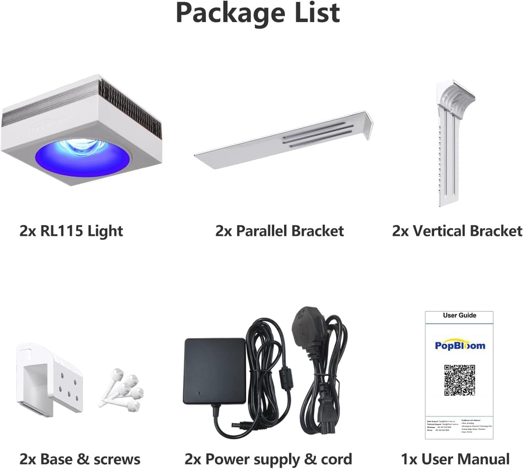 PopBloom 2026 New Launch 115W WiFi & APP Programmable LED Reef Aquarium Light, for 36' 48' 50' 72' Marine SPS LPS Corals & Saltwater Tanks (RL115 with Arm Kitx2)