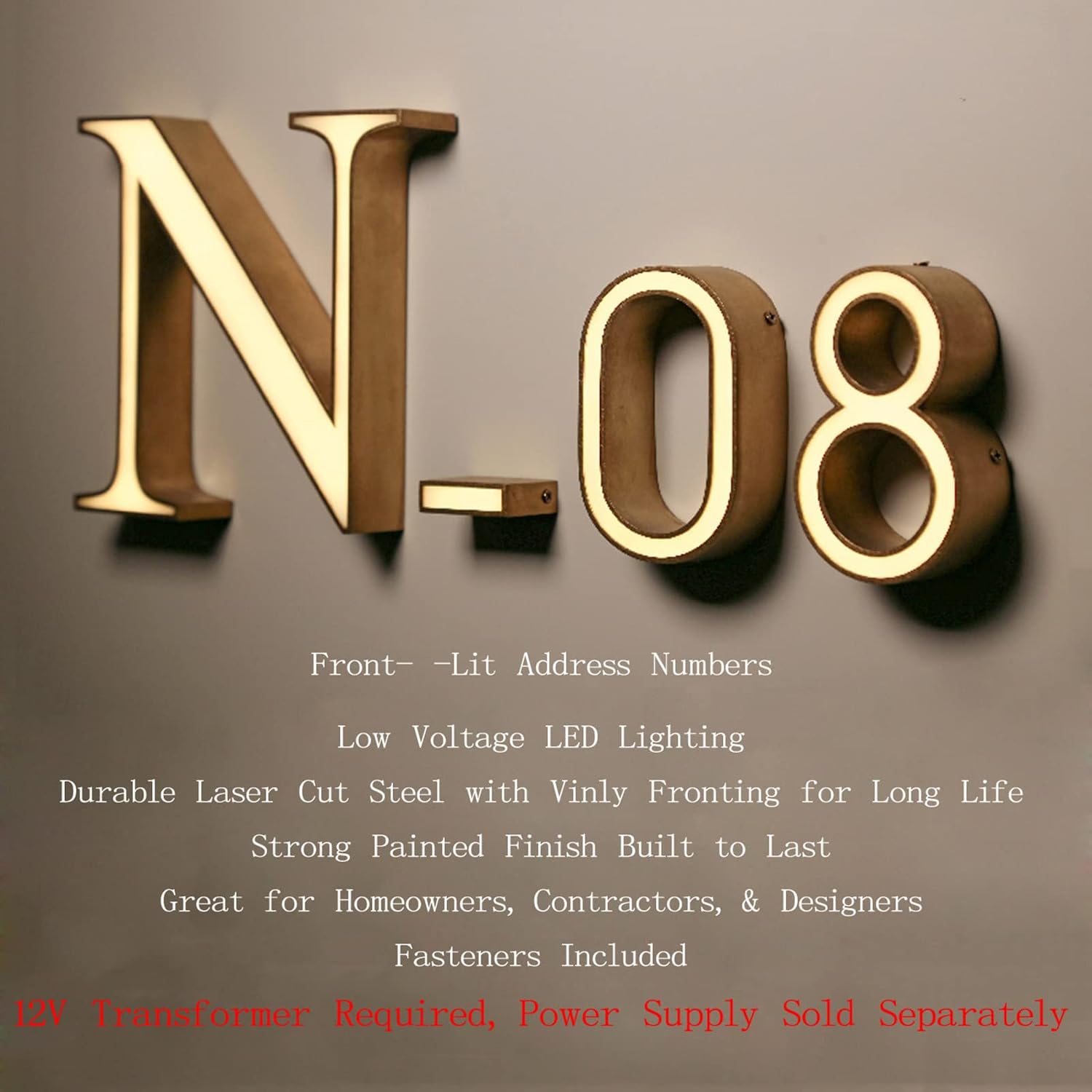 16' Modern Illuminated LED Address Signs For House, Backlit Floating LED House Number For Outside, Waterproof Light Up House Address Numbers,P