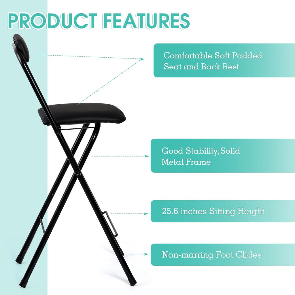 Geelin 4 Pcs 25.6 Inch Folding Chair Stool Chair Foldable Chair Portable Folding Chairs with Padded Seats Small Bar Office Guitar Desk Counter Fold up Sitting Stool Chair for Adults Kids