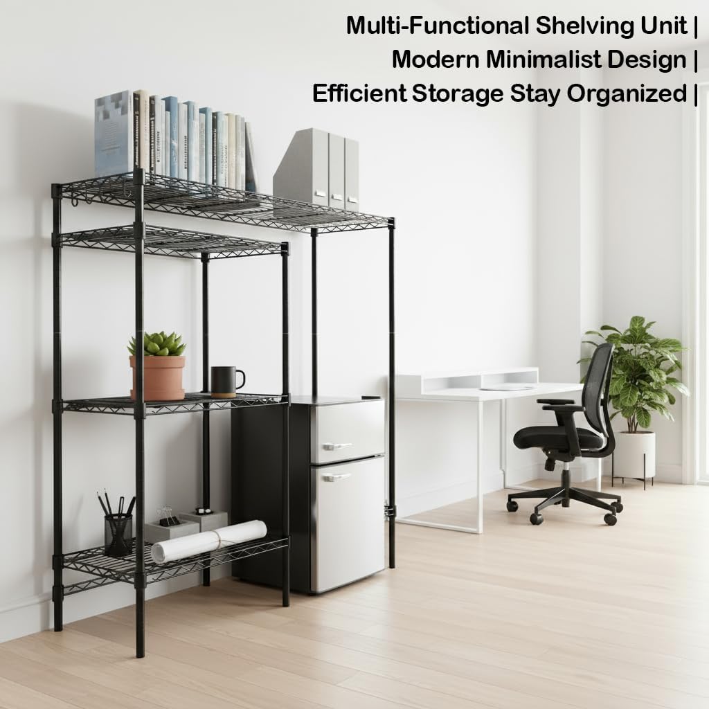 4-Tier Heavy-Duty Mini Fridge Stand with Storage, Adjustable Microwave Stand & Baker Rack, Space-Saving Organizer for Kitchen, Dorm, Office,18Wx48Dx53H