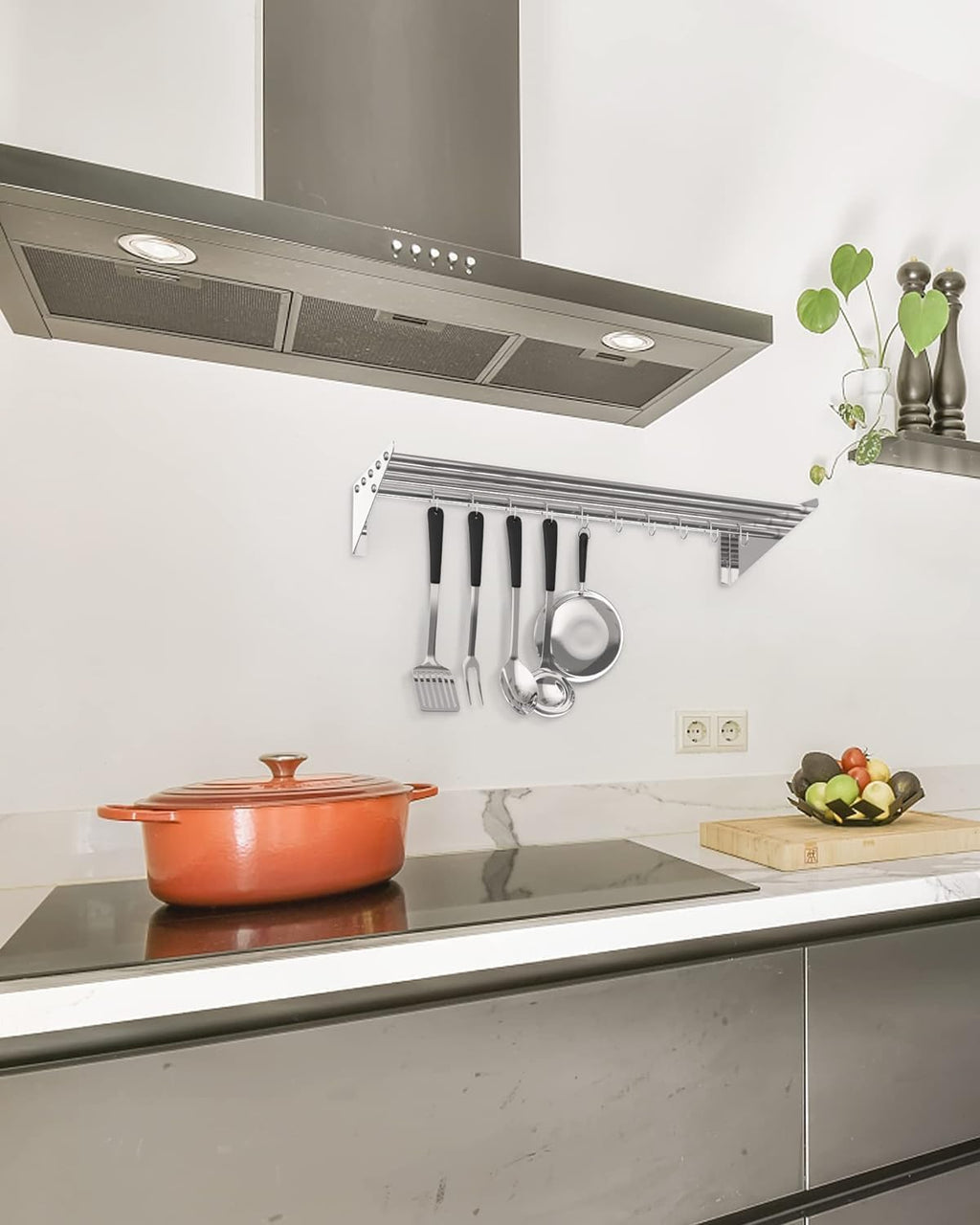 GAOMON 2 Pack Wall Mount Shelves 12' x 36' NSF Certified Stainless Steel with 10 S Hooks - Versatile Metal Storage Racks with Backsplash for Organizing Cookware in Home and Kitchen