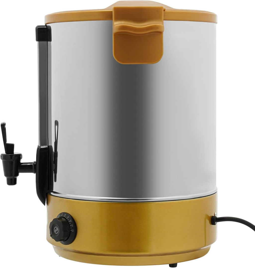 Hot Water Dispenser, 38L Stainless Steel Commercial &Household Electric Hot Water Bucket, Double-Layer Water Boiler for Coffee Break, Catering, Church, Restaurant (Gold)