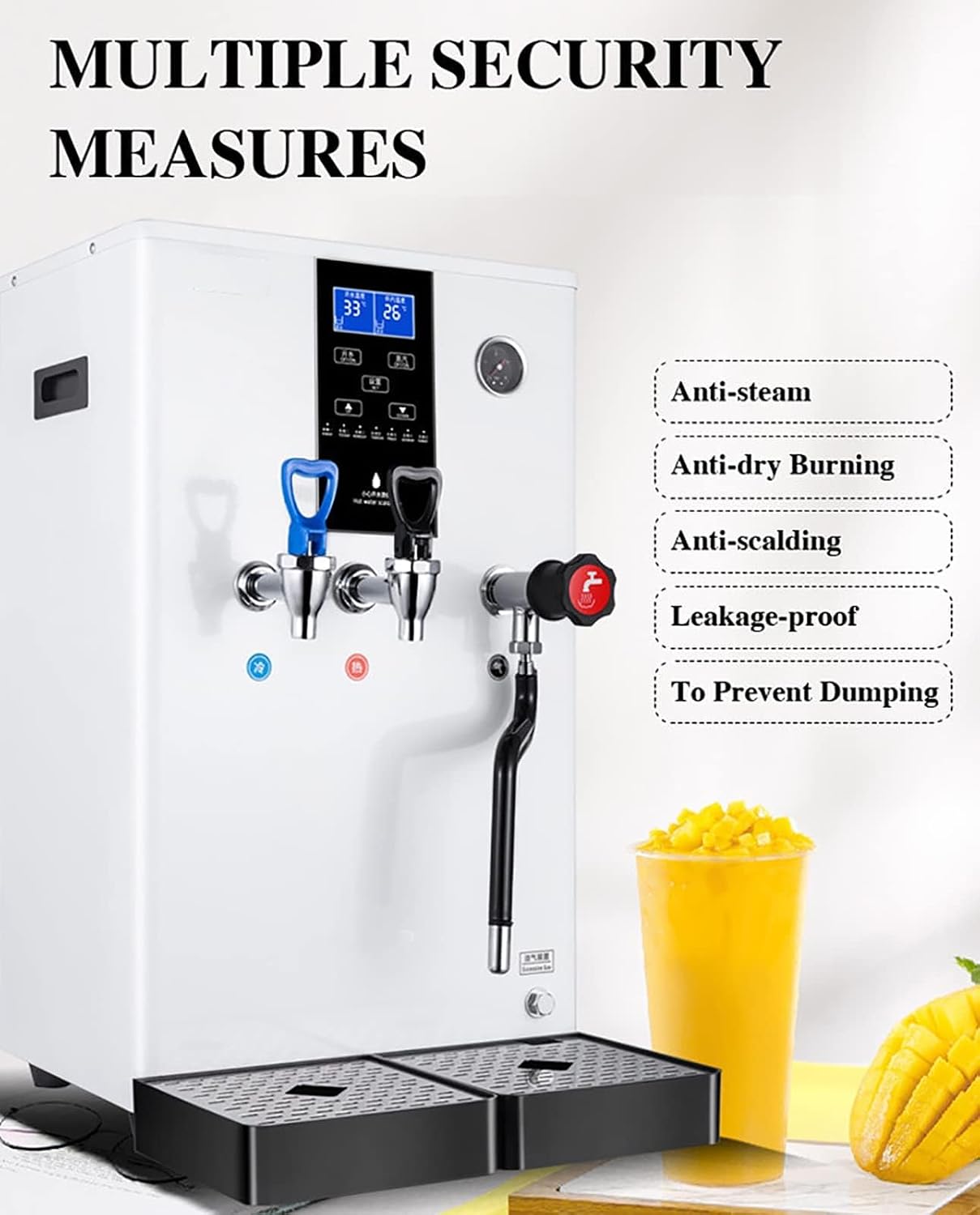 Commercial Steam Milk Frother 3000W Double Head Hot&Cold Water Heaters,20L Steam Milk Foam Machine Adjustable Temperature Control Milk Tea Equipment