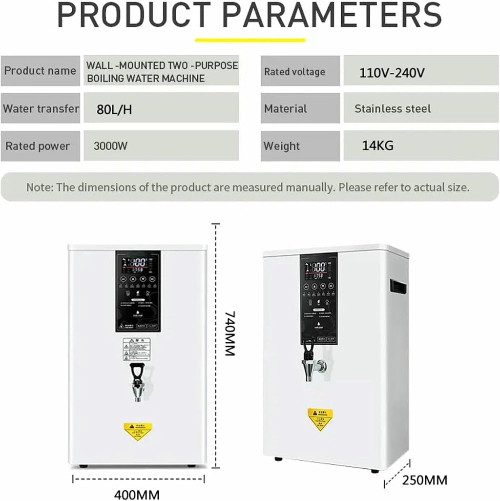 Commercial Hot Water Dispenser, 80L/H Wall-Mounted Automatic Hot Water Pot with LCD Display, 3000W Multifunctional Drinking Water Equipment for Restaurants, Coffee Shops, Bars