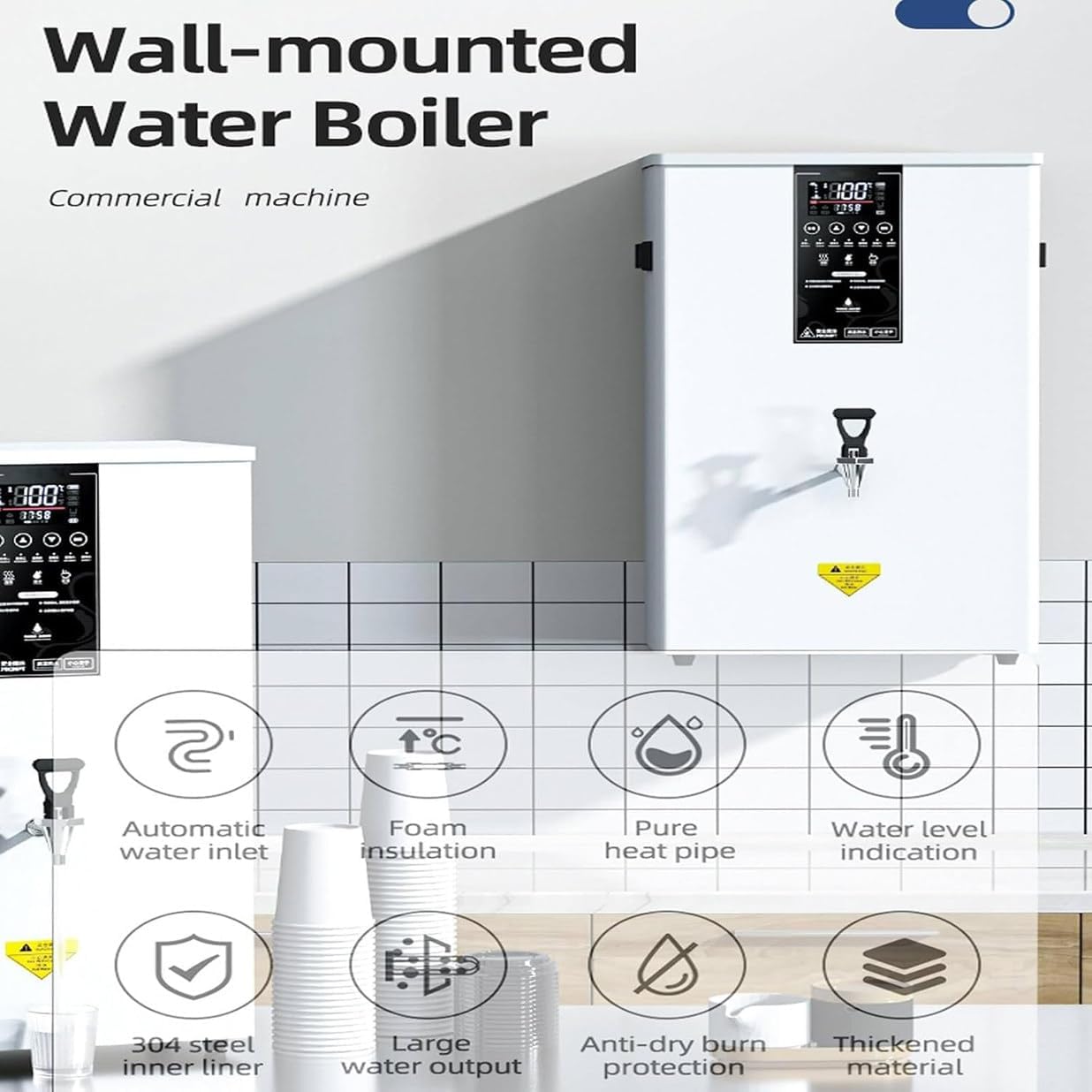 Wall-Mounted Hot Water Dispenser, Instant Hot Water Dispenser with Filter, 304 Stainless Steel Drinking Hot Water Boiler, for Office, Commercial Canteens, Touch Screen,80L