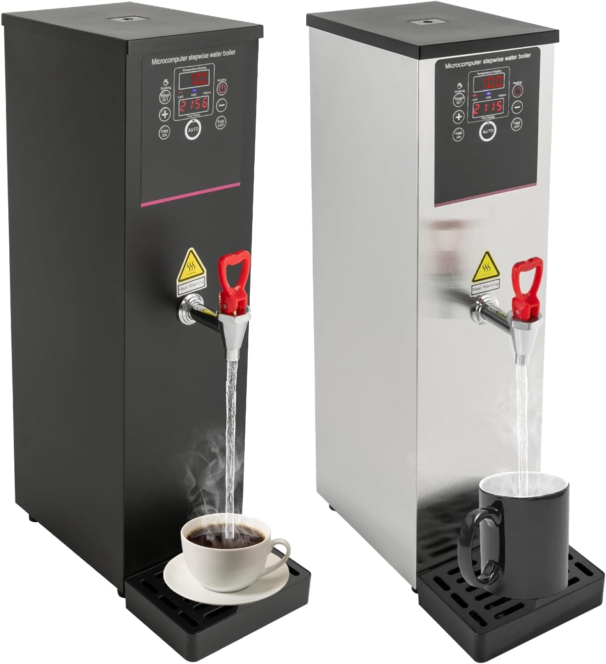 3.96gal Electric Water Boiler with Display Screen, Commercial Hot Water Dispenser with Drip Tray, Timable Boiling Water Machine for Kitchen, Restaurant, Hotel, Home (Silver, 3.96gal)