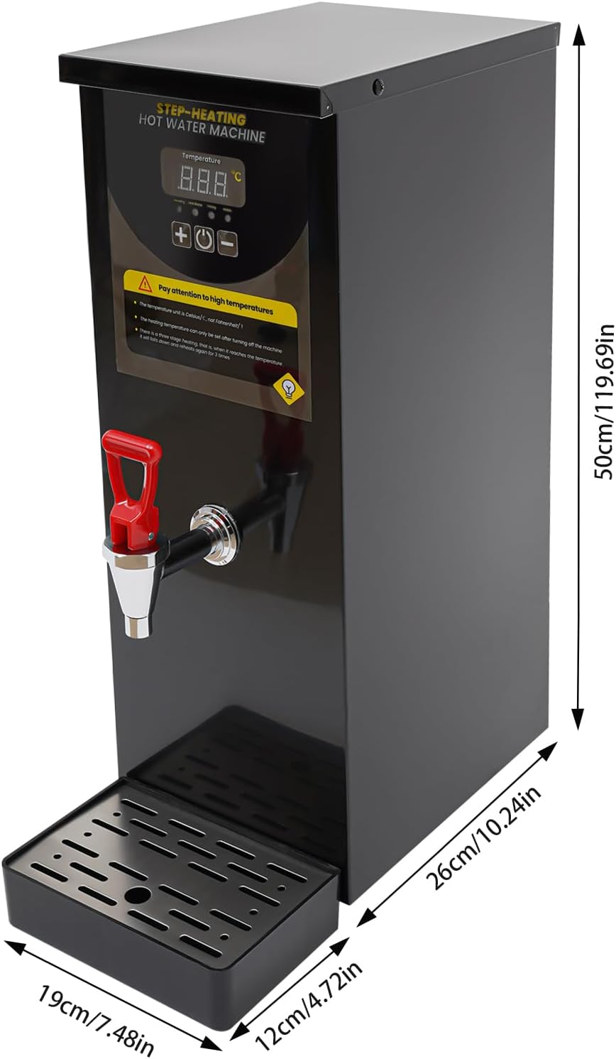Commercial Water Boiler 8L Stainless Steel Electric Dispenser 2000W Step-Heating Commercial Hot Water Dispenser for Tea Coffee Restaurant Hotel Office Black