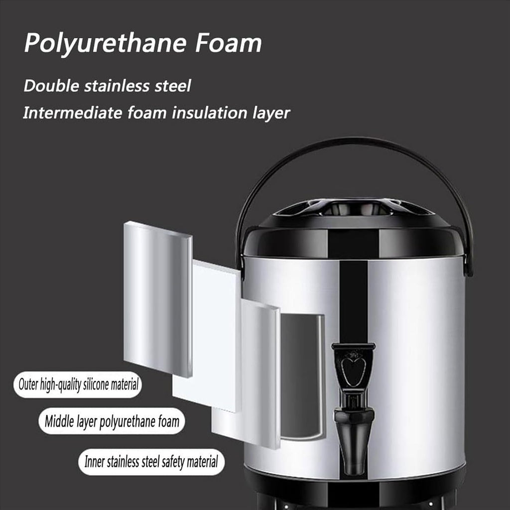 Hot and Cold Water Dispenser with Faucet Portable Insulated Beverage Kettle 8L-12L Large Capacity Stainless Steel Tea Coffee Dispenser Water Bottle (A 8L)