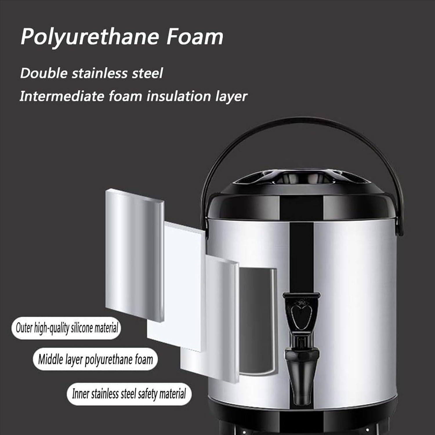 Hot and Cold Water Dispenser with Faucet Portable Insulated Beverage Kettle 8L-12L Large Capacity Stainless Steel Tea Coffee Dispenser Water Bottle (A 12L)