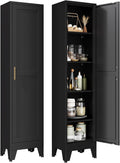YAUWOH White Narrow Metal Storage Cabinet, Tall Freestanding Cabinet with 4 Adjustable Shelves & Barn Doors, Pantry Organizer for Bathroom Kitchen Home Office Dining Room（1PC,Black）