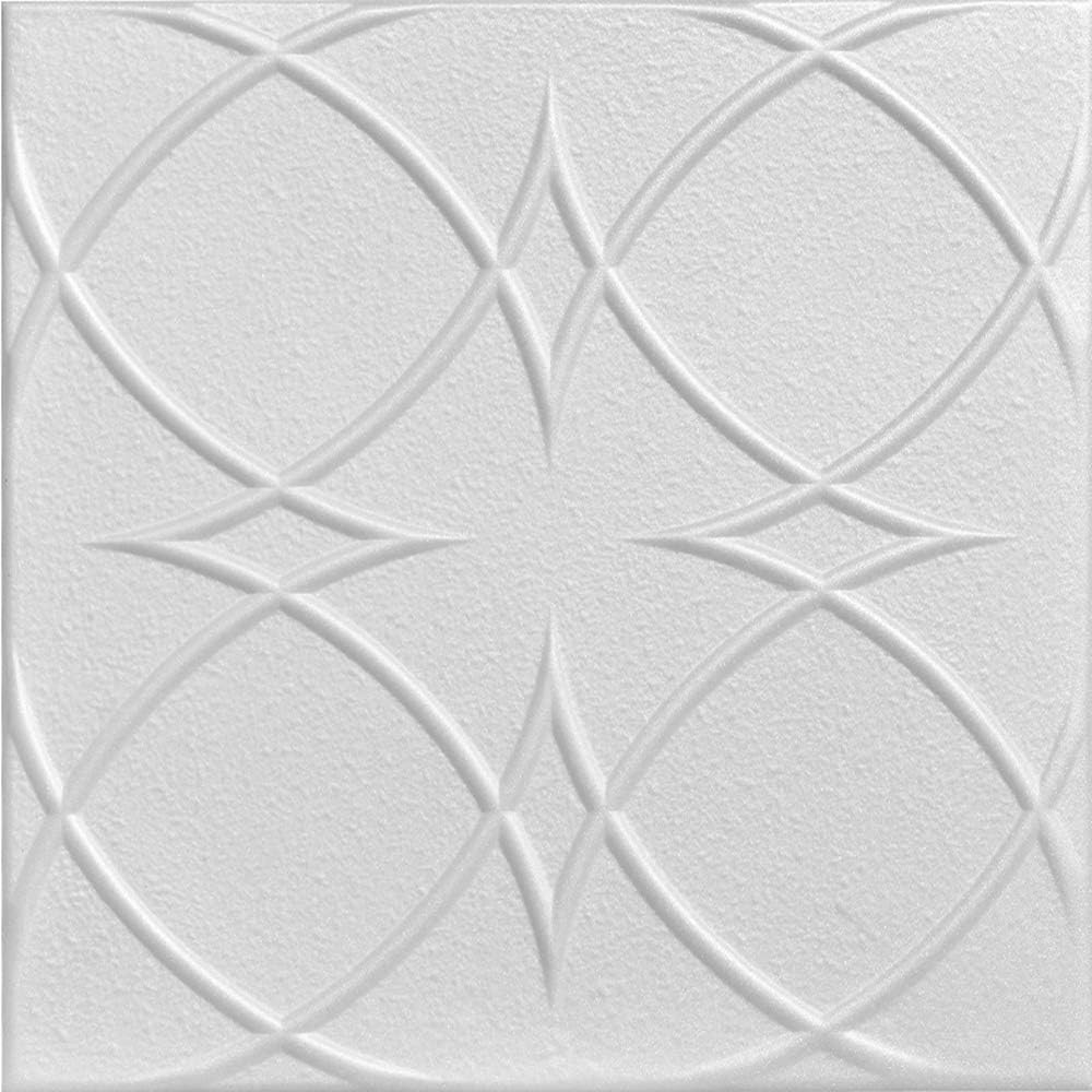 À LA MAISON CEILINGS R82 Circles and Stars Foam Glue-up Ceiling Tile (256 sq. ft./Case), Pack of 96, Plain White