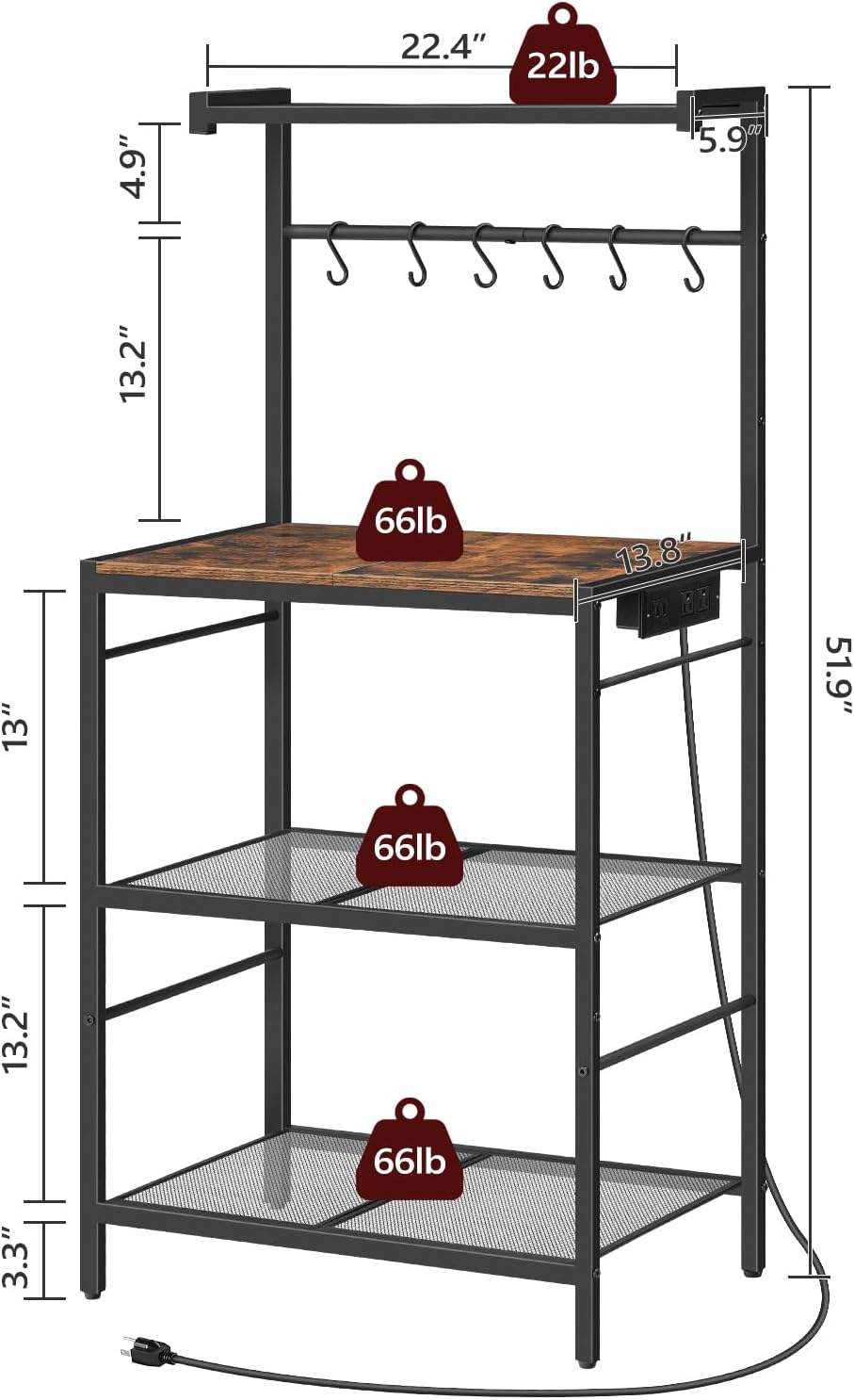 MAHANCRIS Bakers Rack with Power Outlet and Bakers Rack with Mini Fridge Shelf Bundle, 3-Tier Microwave Stand, BRHR35E01-BRHR5401