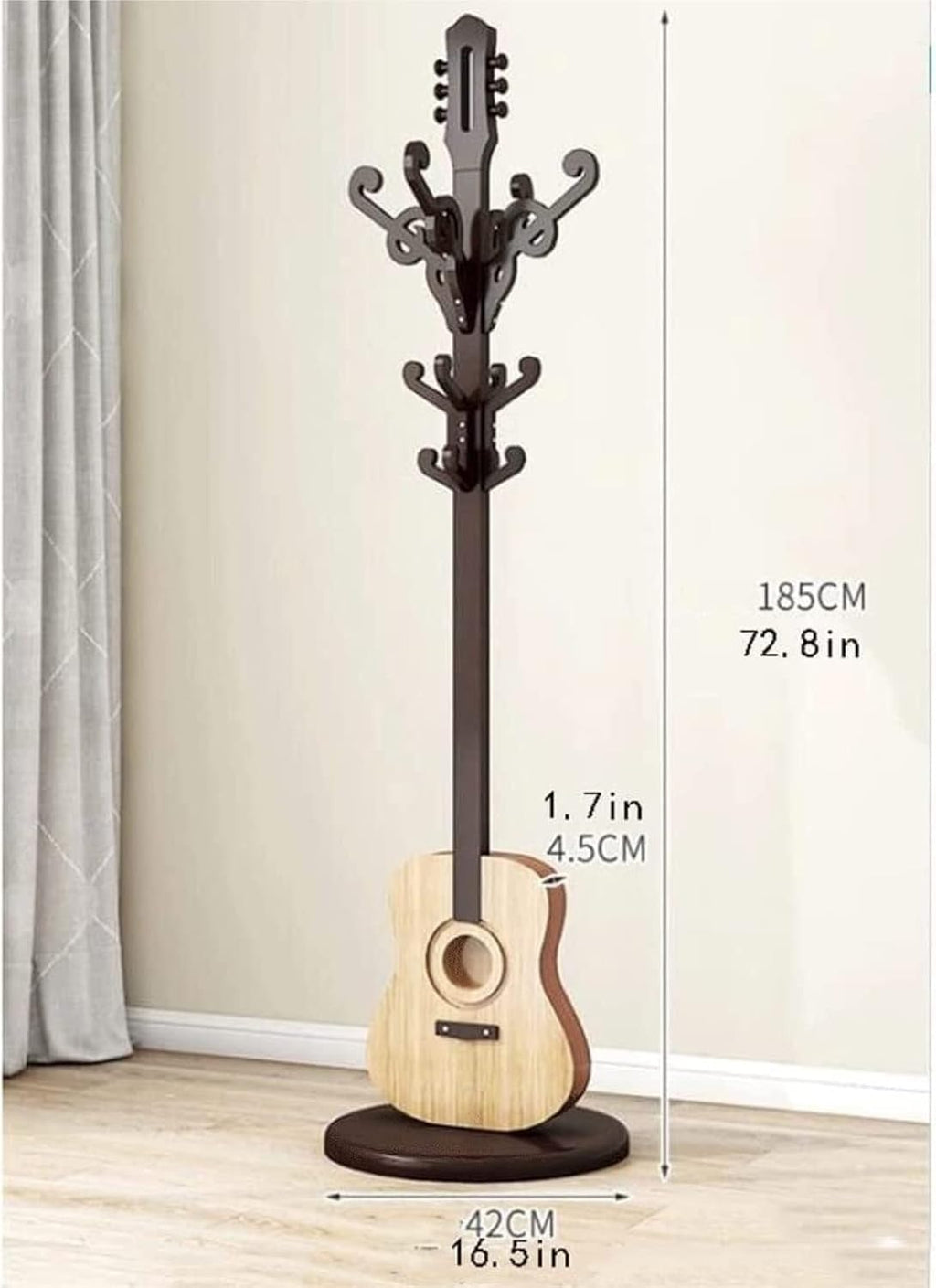 IRYZE Coat Shelf Coat Rack Stand Standing Coat Rack with 12 Hooks and Round Base Guitar Shape Coat Stand Easy Install Coat Tree Coat Holder Coat Hat Rack