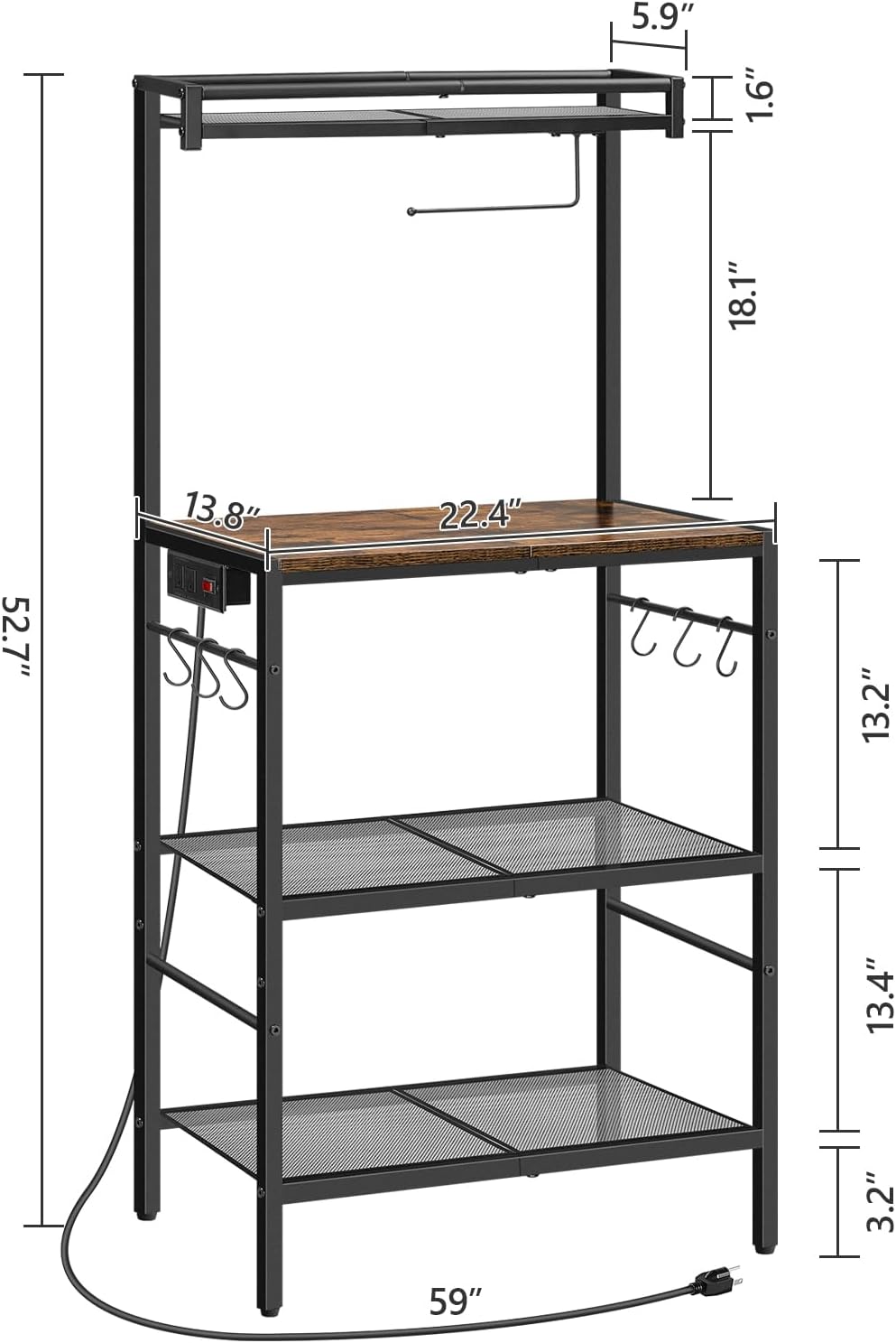 MAHANCRIS Bar Cart for Home and Bakers Rack with Power Outlet Bundle, Coffee Bar Station, RCJ61B01-BRHR36E01