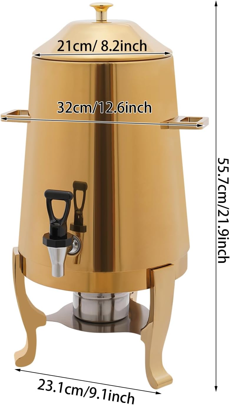 3.5 Gallon Stainless Steel Hot Beverage Dispenser - Coffee Urn Chafer w/Dual Heating (Electric & Fuel Tray) for Milk, Tea, Water, Juice - Ideal for Parties, Events, Buffet Catering