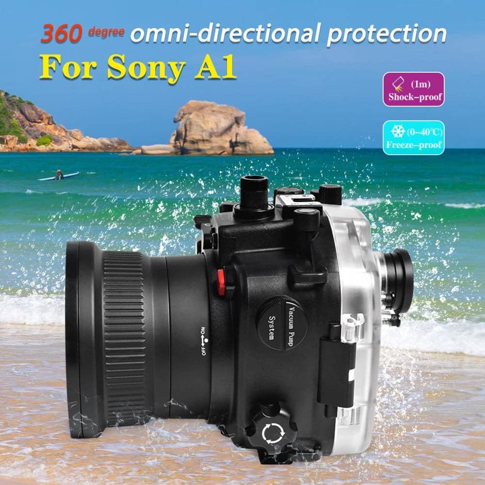 Seafrogs Underwater Housing for Sony A1 40M/130FT Waterproof Case with Standard Port for Sony 28-70mm F3.5-5.6, 16-35mm F/4, 24-70mm F/4 Lens