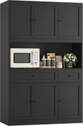 BOTLOG 72' Kitchen Pantry Cabinet, Kitchen Hutch with Microwave Stand, Buffet Cabinet with Hutch for Dining Room, Black